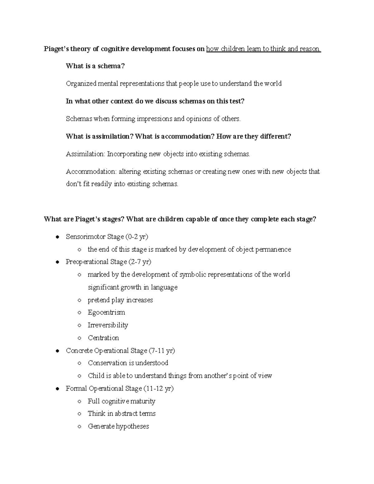 PSYC 1301 E3-5 - Piaget’s theory of cognitive development - Piaget’s ...