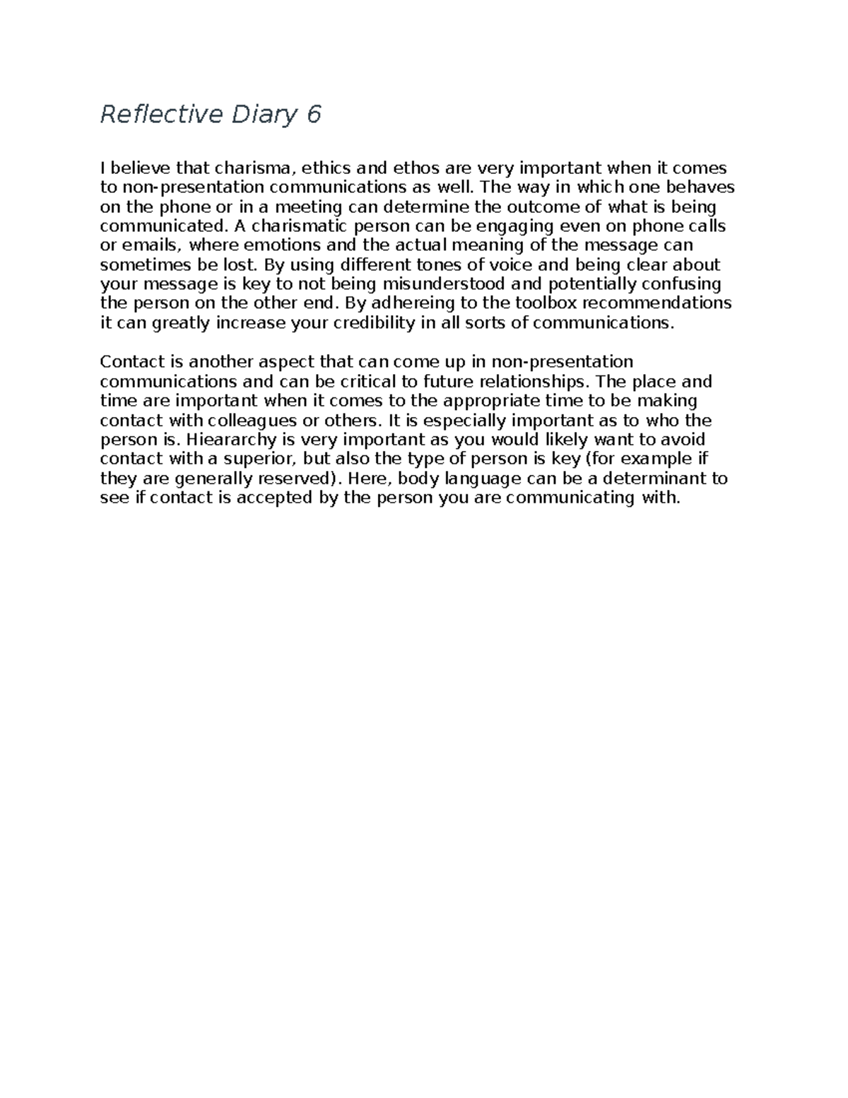 Reflective Diary 6 - COMM 395 - COMM 395 - UBC - Studocu