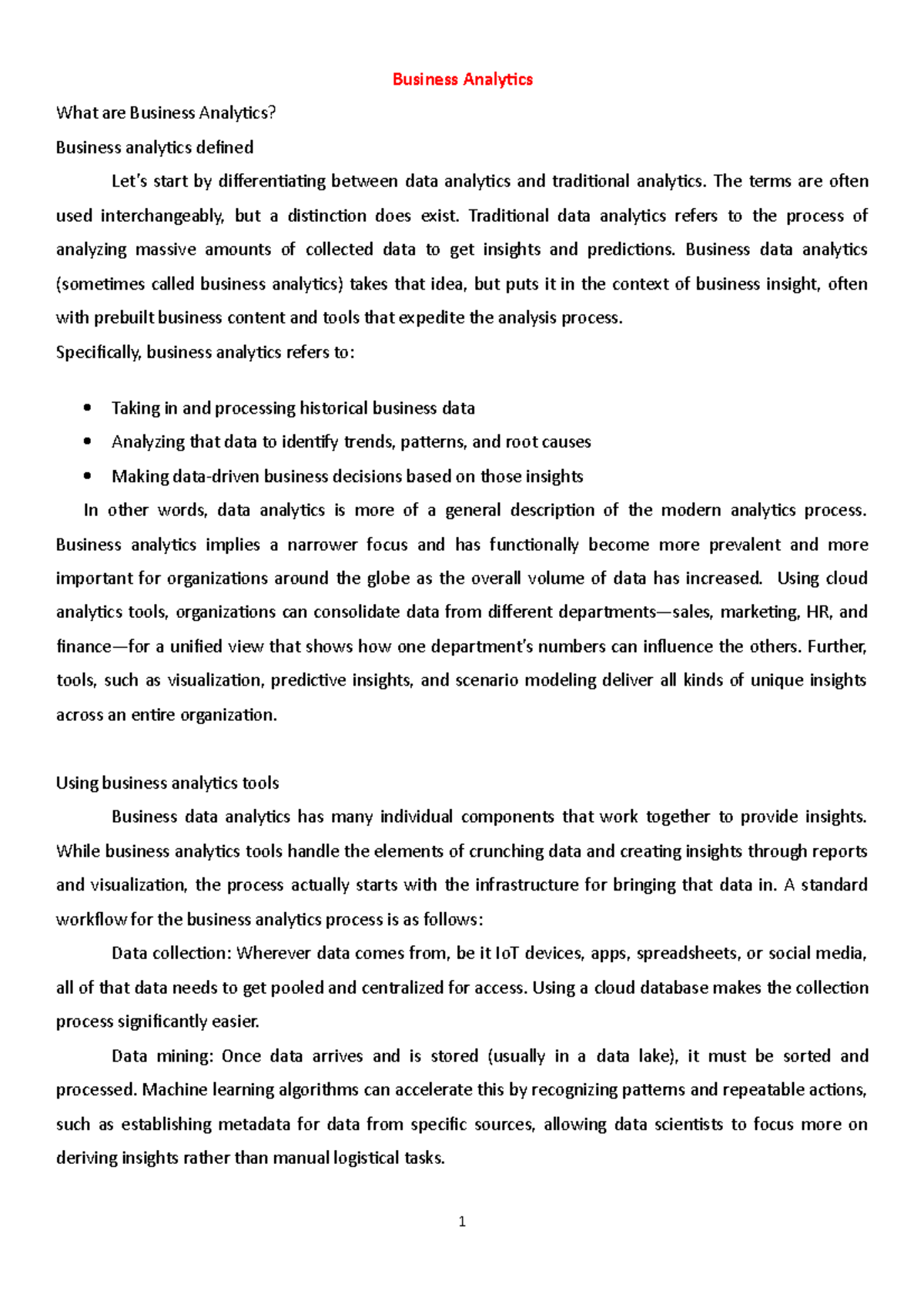 Business Analytics - for my assignment - Business Analytics What are ...