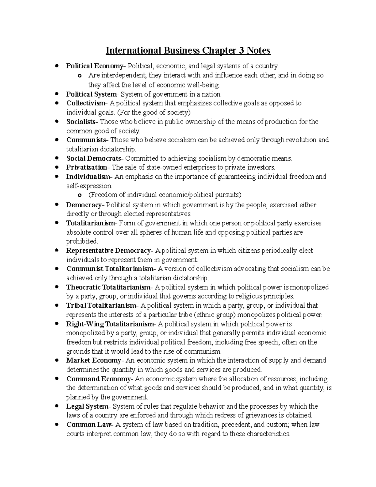 International Business Chapter 2 Notes - International Business Chapter ...