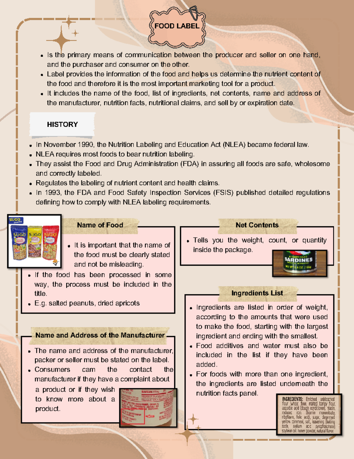 Food label - Nutrition Lab activity - FOOD LABEL Is the primary means ...