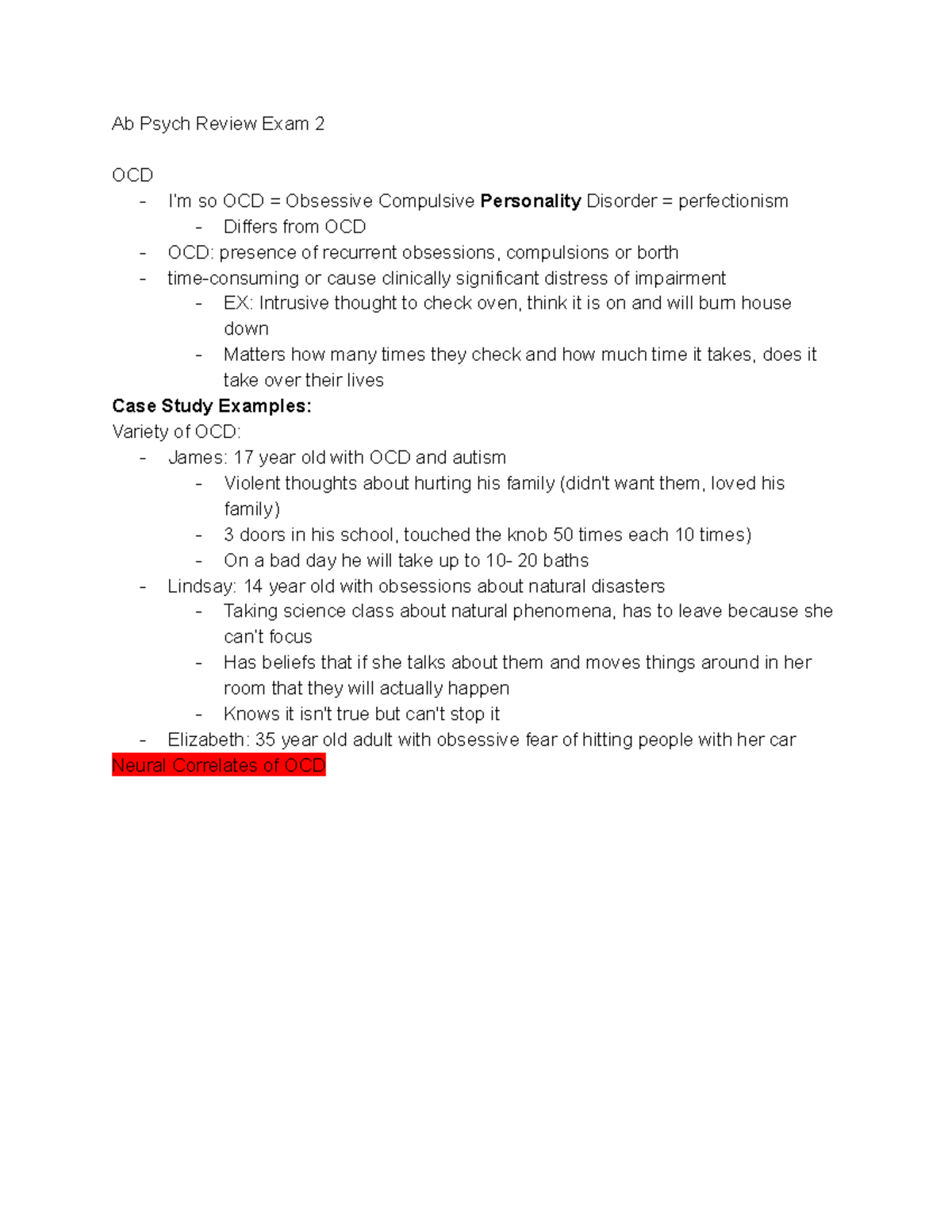 Ab Psych Review Exam 2 - Lecture notes Exam 2 - Ab Psych Review Exam 2 ...