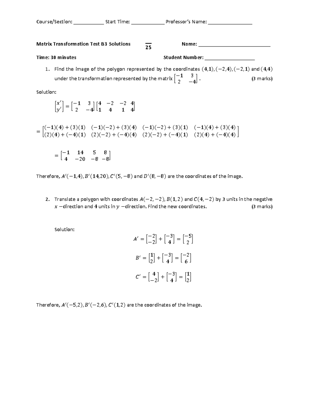 Matrix transformation Test B3 Solutions - Copy - Matrix Transformation ...