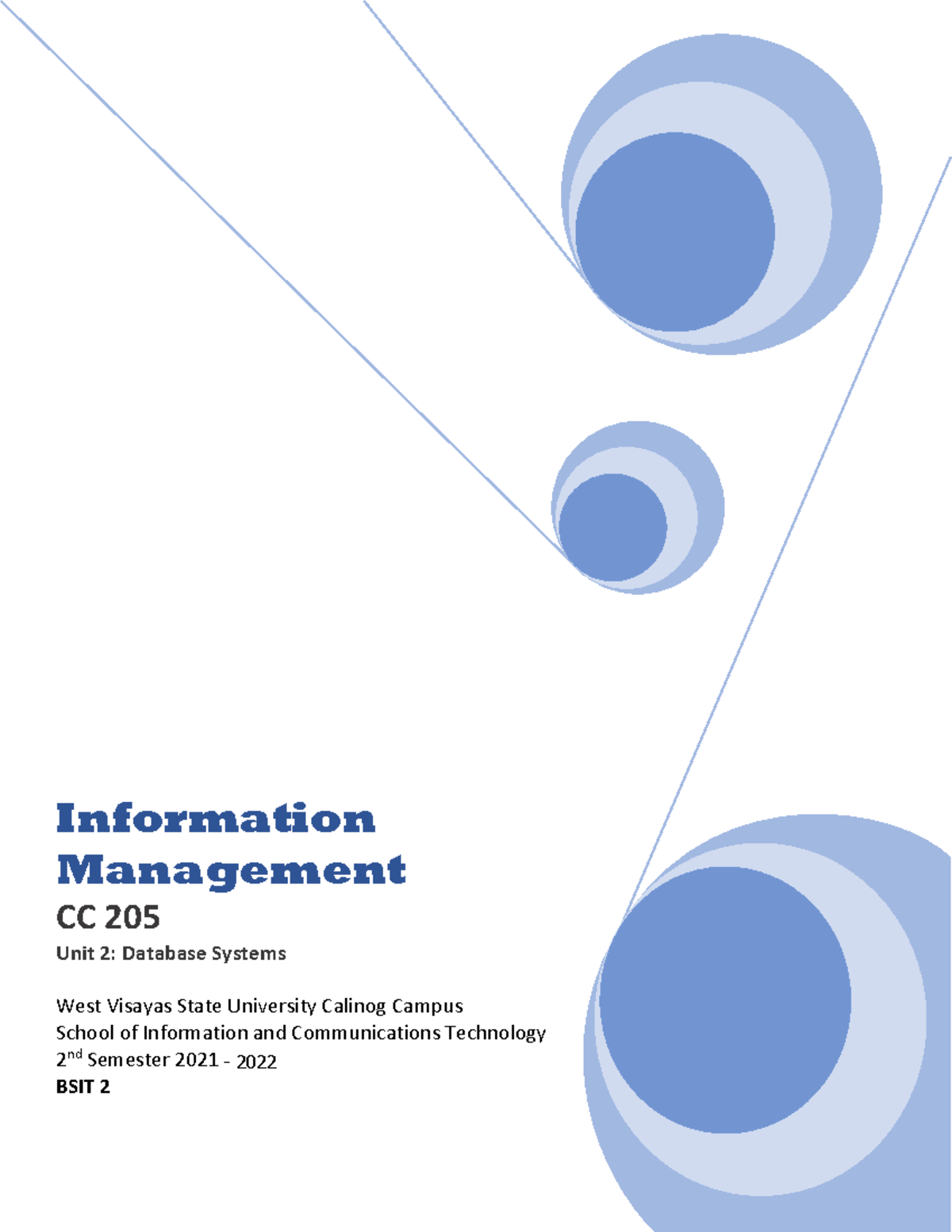 UNIT 2 Database Systems okeyssss - Information Management CC 205 Unit 2 ...