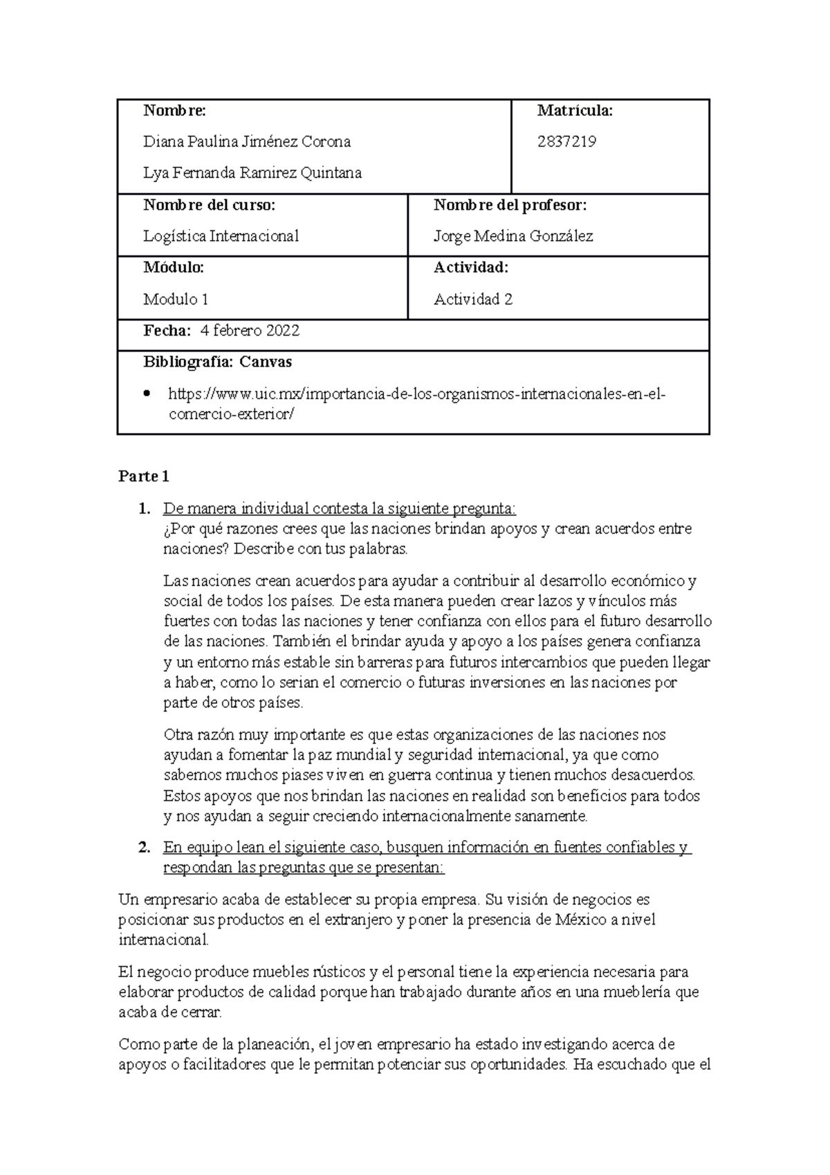 Act2 Logistica - tarea - Nombre: Diana Paulina Jiménez Corona Lya ...