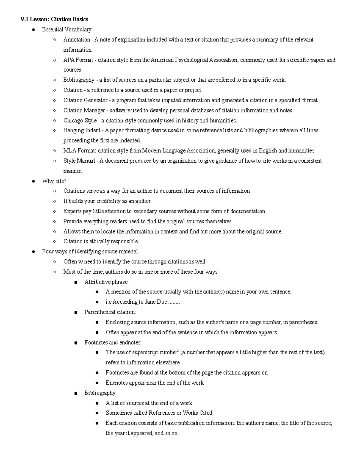 Module 9 Citation and Bibliography - 9 Lesson: Citation Basics ...