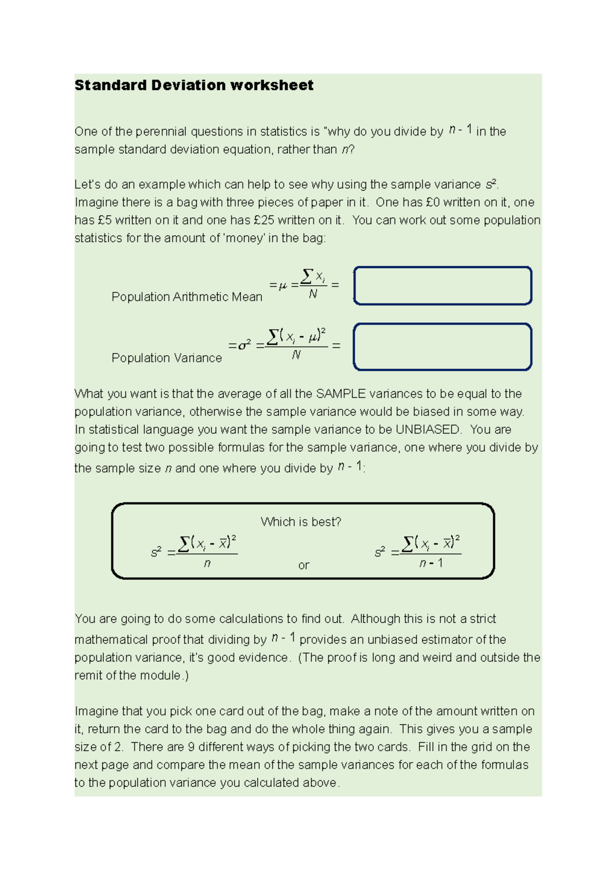 Standard Deviation Worksheet(1) Standard Deviation worksheet One of