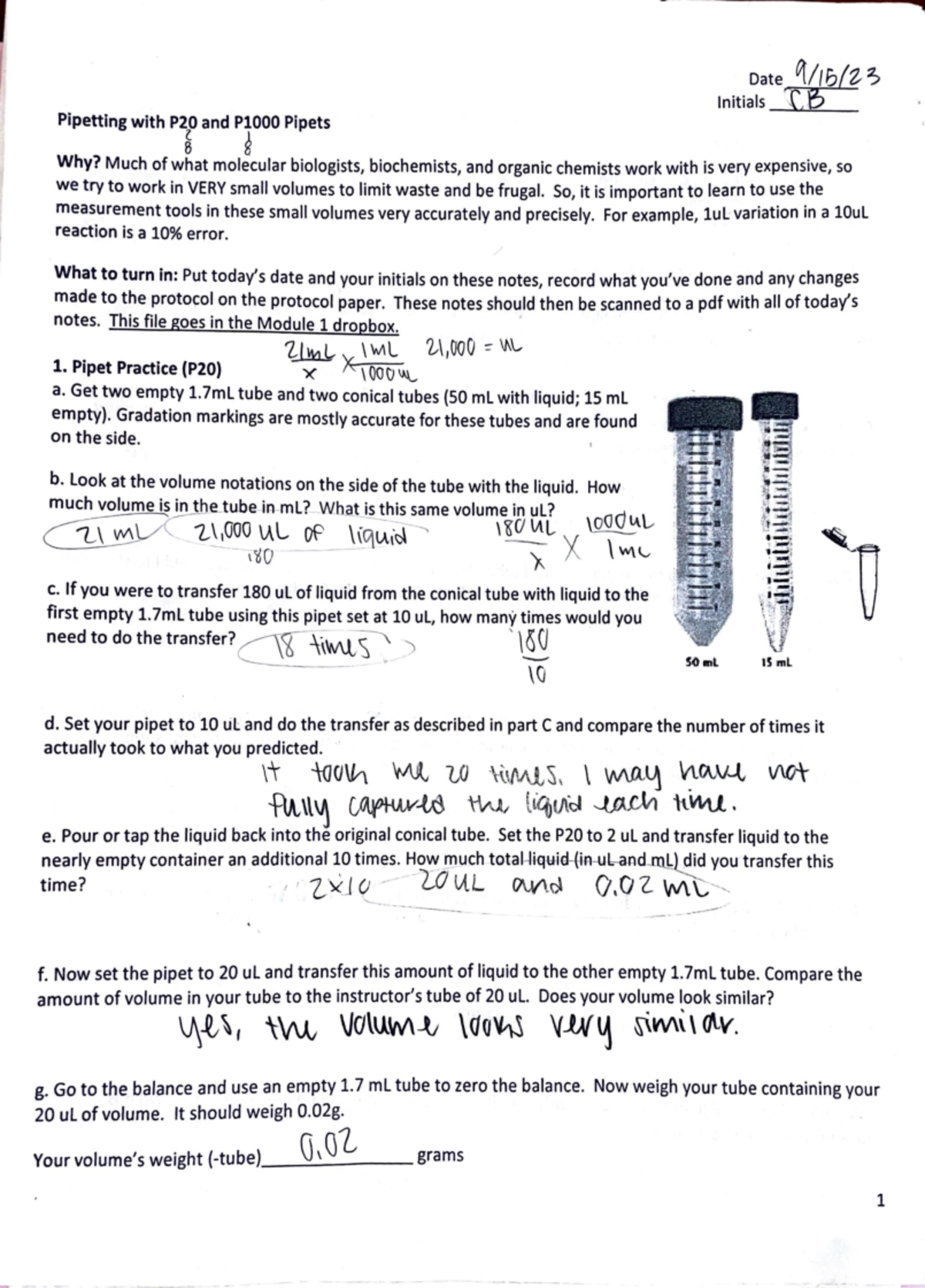 Pipet Practice - BIOL 2420 - Studocu