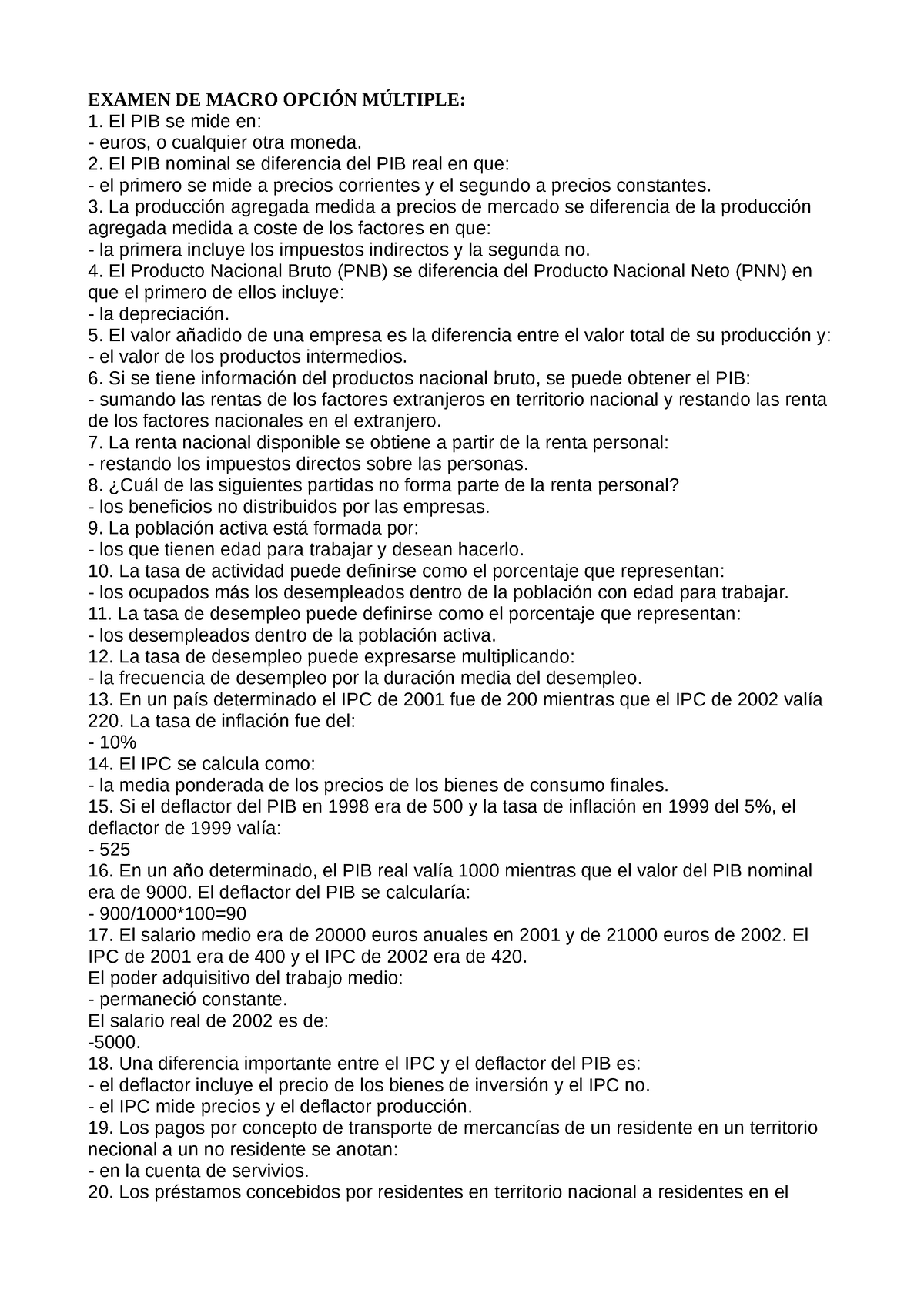 Examen De Macro Tipo Test - EXAMEN DE MACRO OPCIÓN MÚLTIPLE: El PIB Se ...