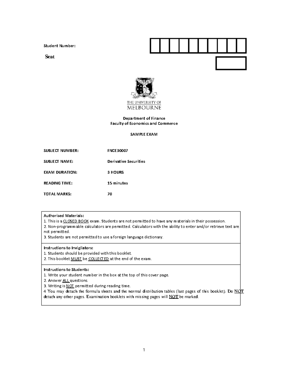 Sample/practice exam 1 March 2014, questions - StuDocu