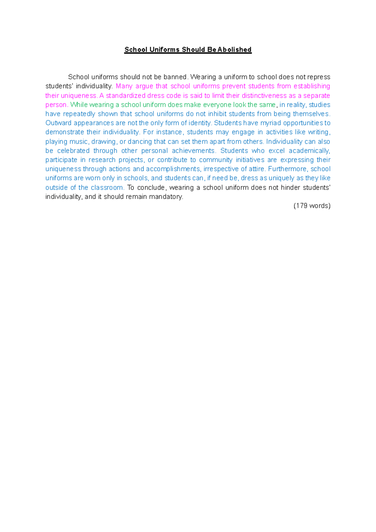 School Uniforms Argumentative paragraph School Uniforms Should Be