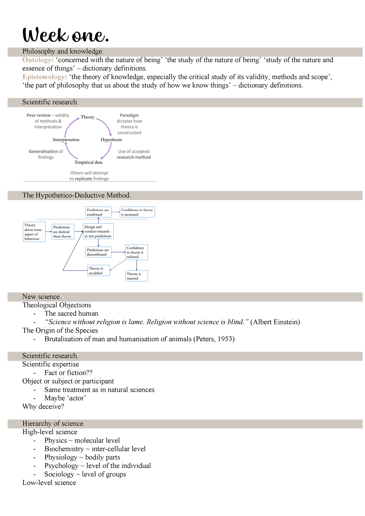 Conceptual week two prenotes - Week one. Philosophy and knowledge ...