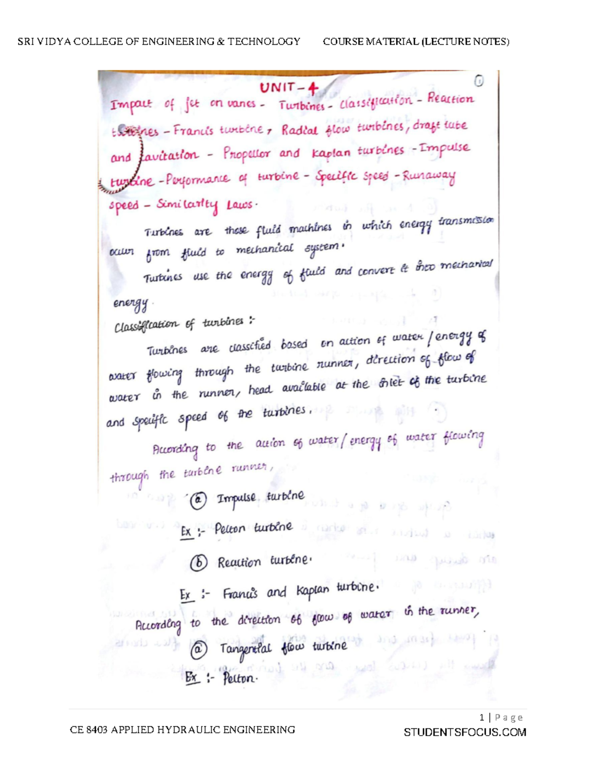 Hydraulic notes 4 1 P a g e CE 8403 APPLIED HYDRAULIC ENGINEERING 2