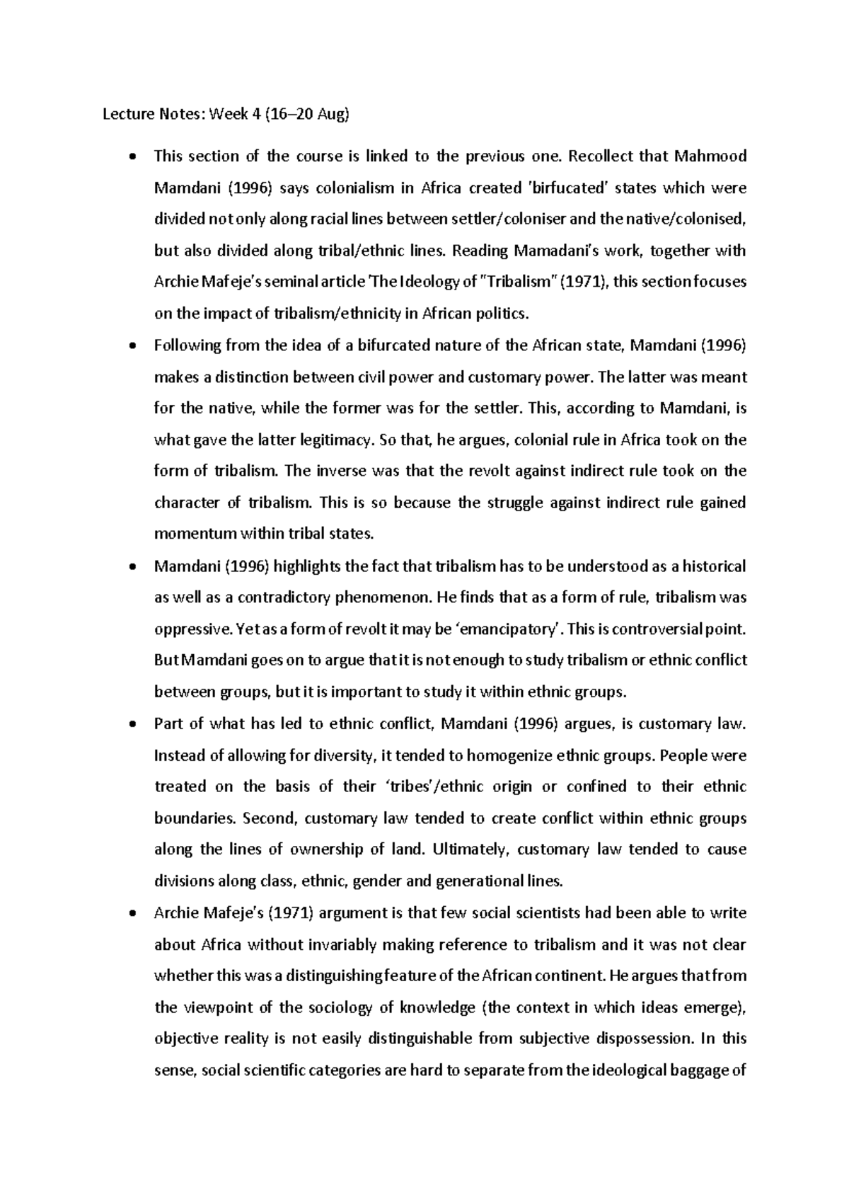 Lecture Notes 4 - Lecture Notes: Week 4 (16–20 Aug) This section of the ...