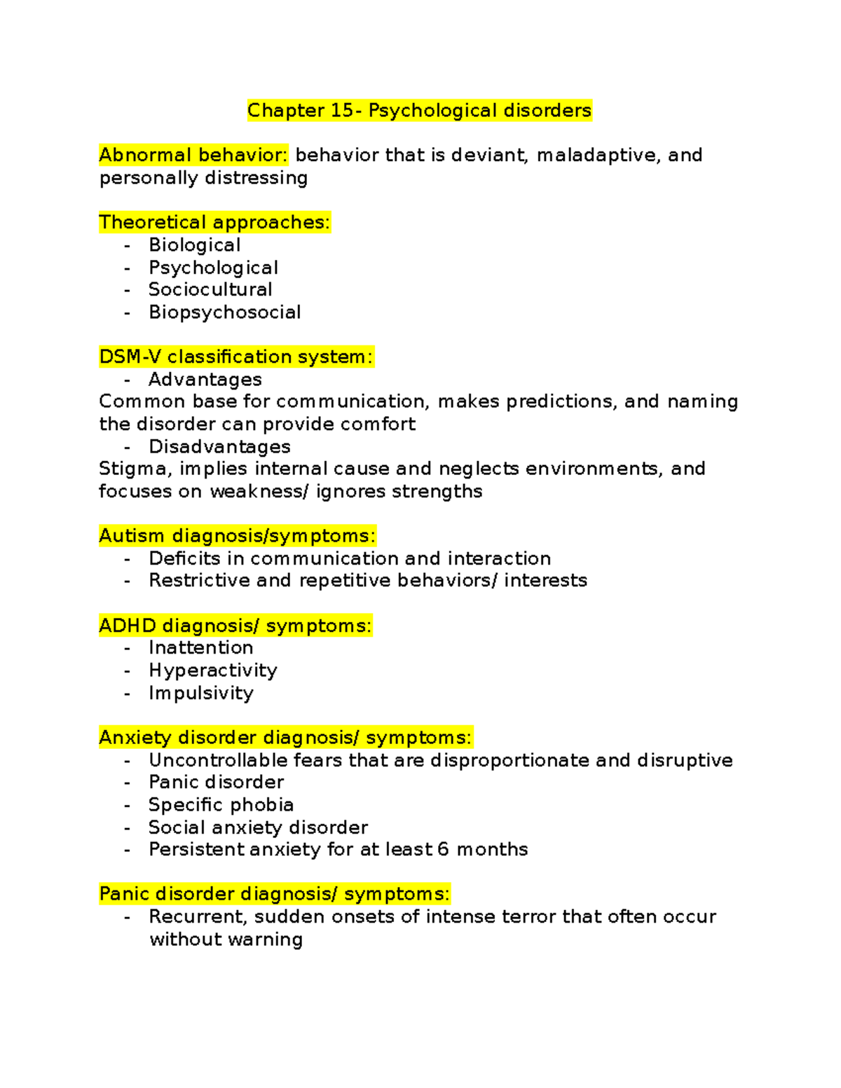 Chapter 15- Pyschological Disorders - Chapter 15- Psychological ...