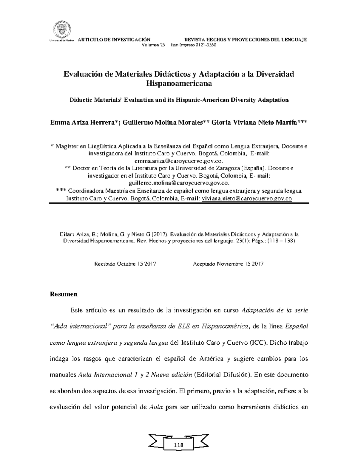 Ariza Herrera, Evaluaci├│n De Materiales Did├ícticos Y Adaptaci├│n A La ...