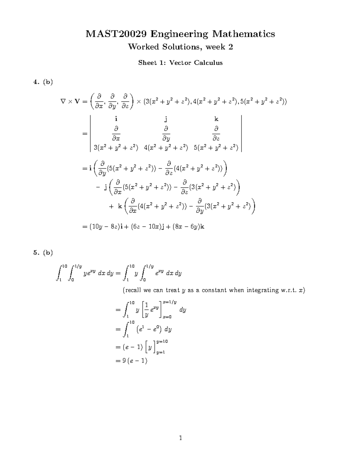 Solutions 2 Engmaths Sem1-2020 - MAST20029 Engineering Mathematics ...