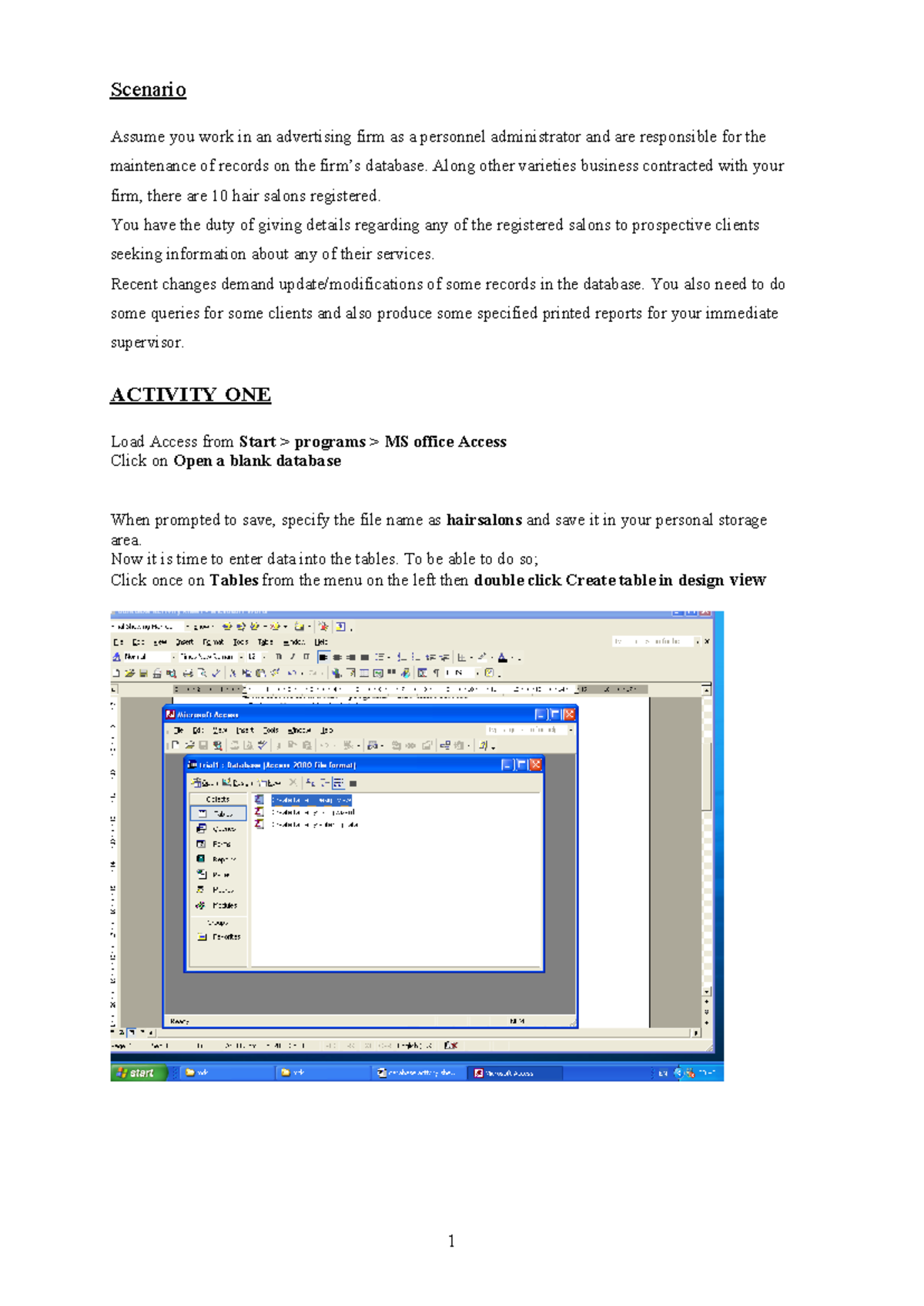 Access activity - fundamentals of database systems - Scenario Assume ...