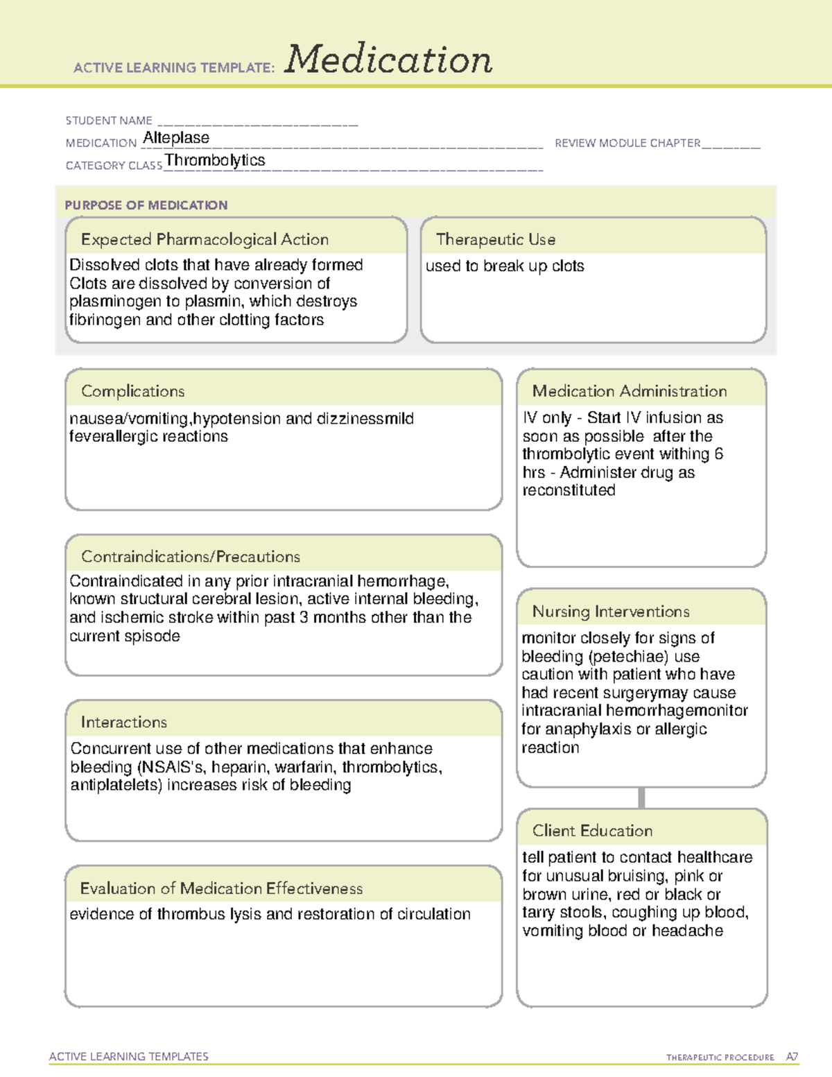 Cardio Temp - Alteplase - ACTIVE LEARNING TEMPLATES TherapeuTic ...