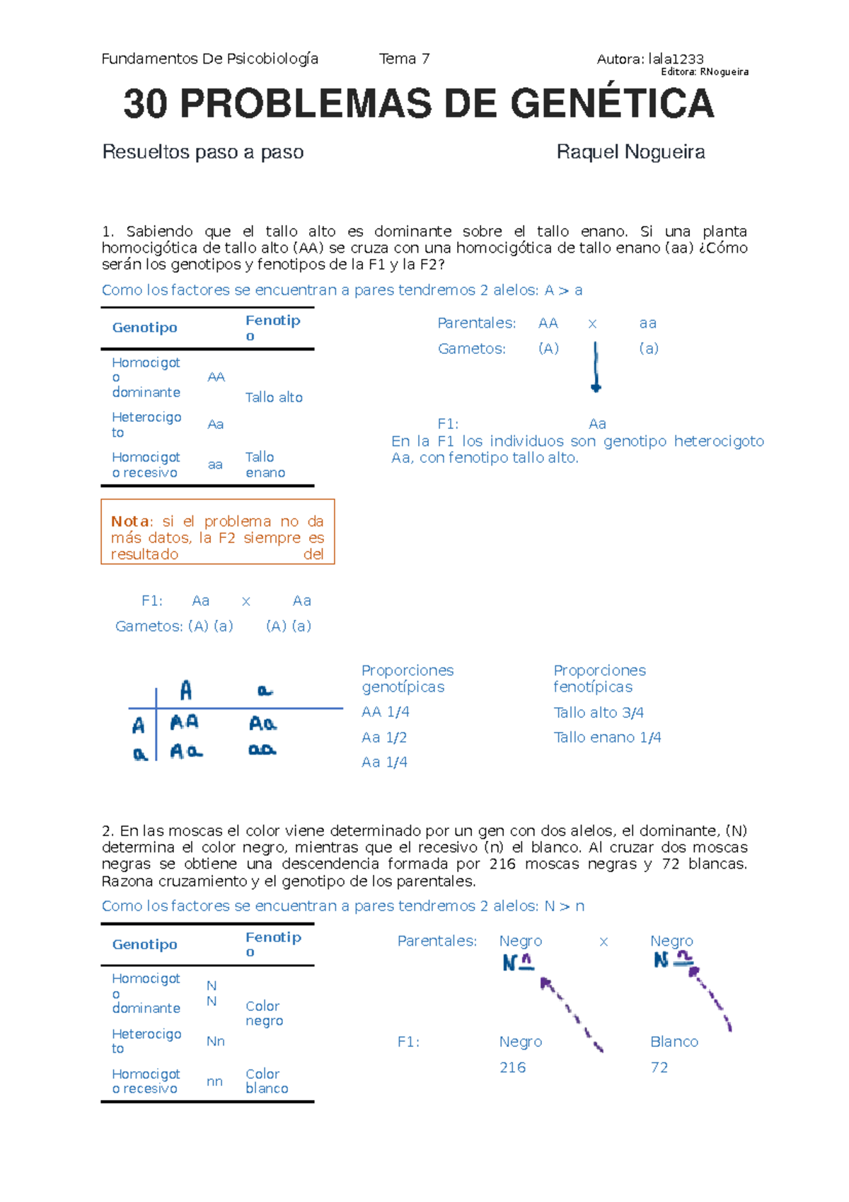 30 Problemas De Genetica Resueltos Para Practicar Psicobiología ...