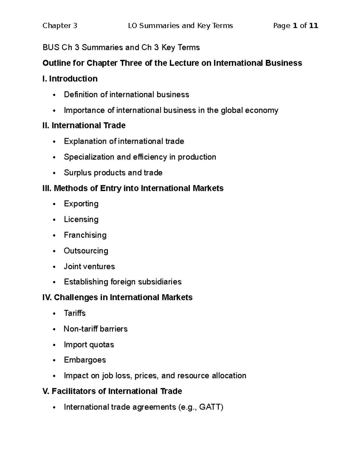 Chap 3 Summaries and Key Term Quick Takes - BUS Ch 3 Summaries and Ch 3 ...