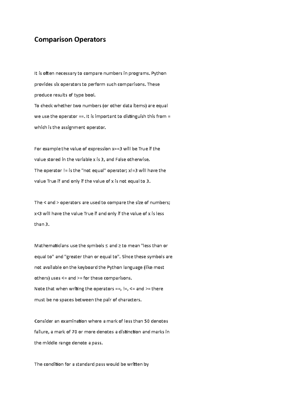 Comparison Operators - Python provides six operators to perform such ...