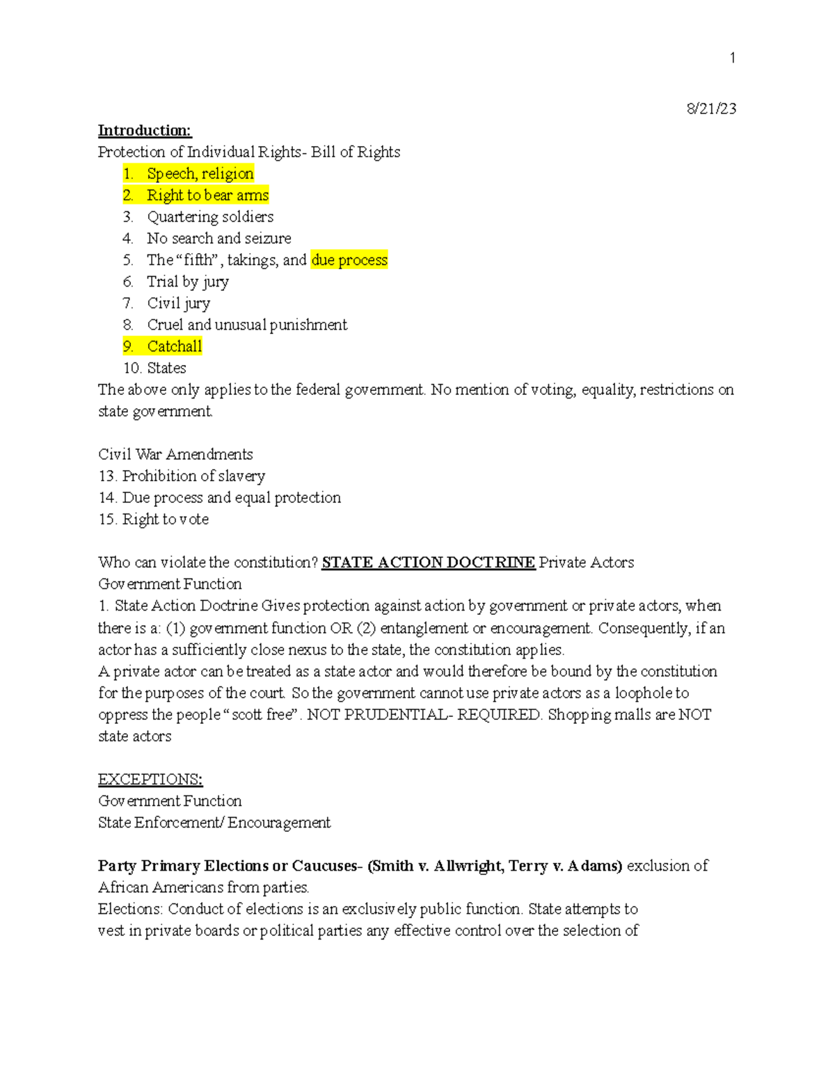 Con Law II Notes - 8/21/ Introduction: Protection of Individual Rights ...