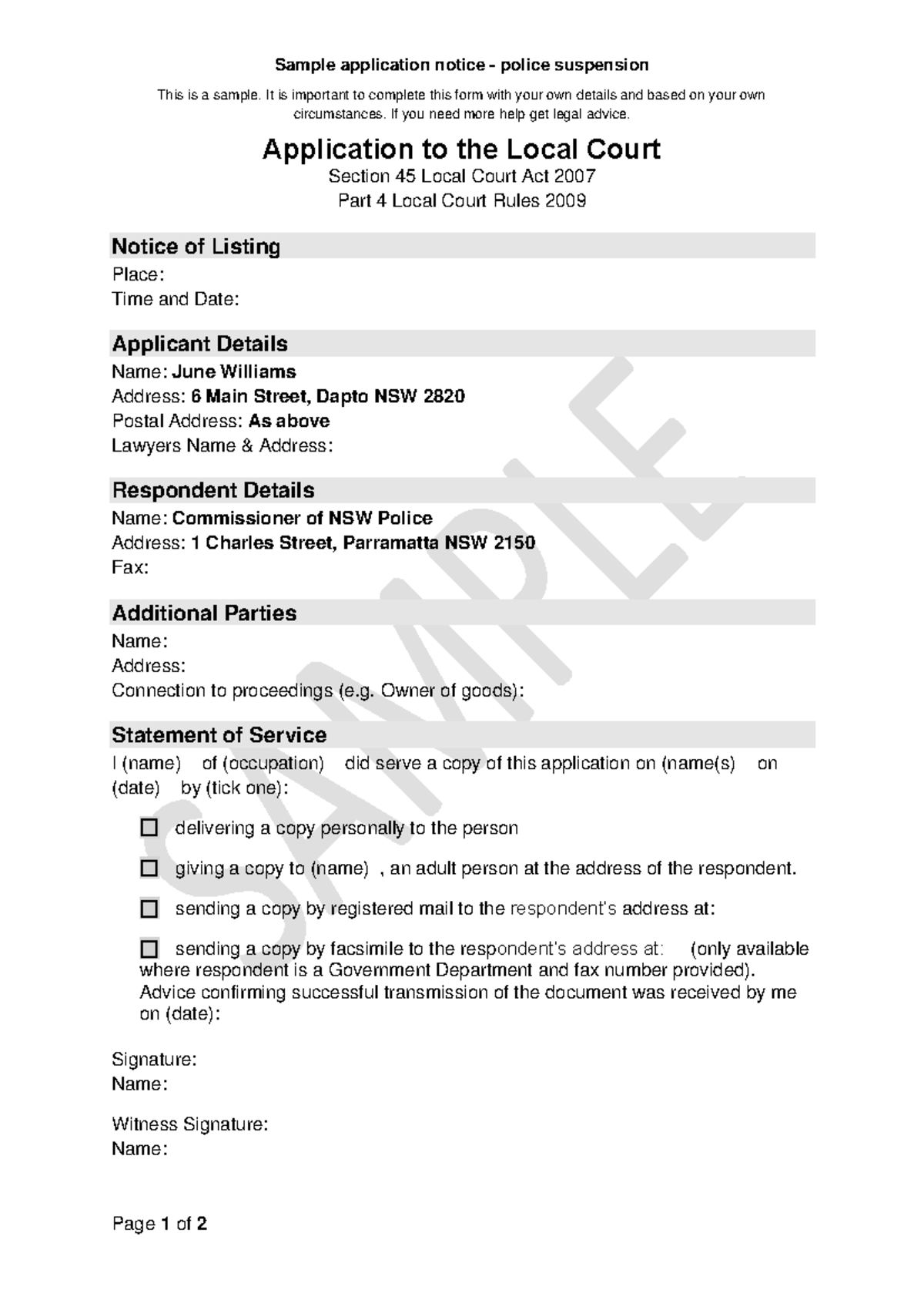 Sample application notice police suspension Driving Offences - Sample ...