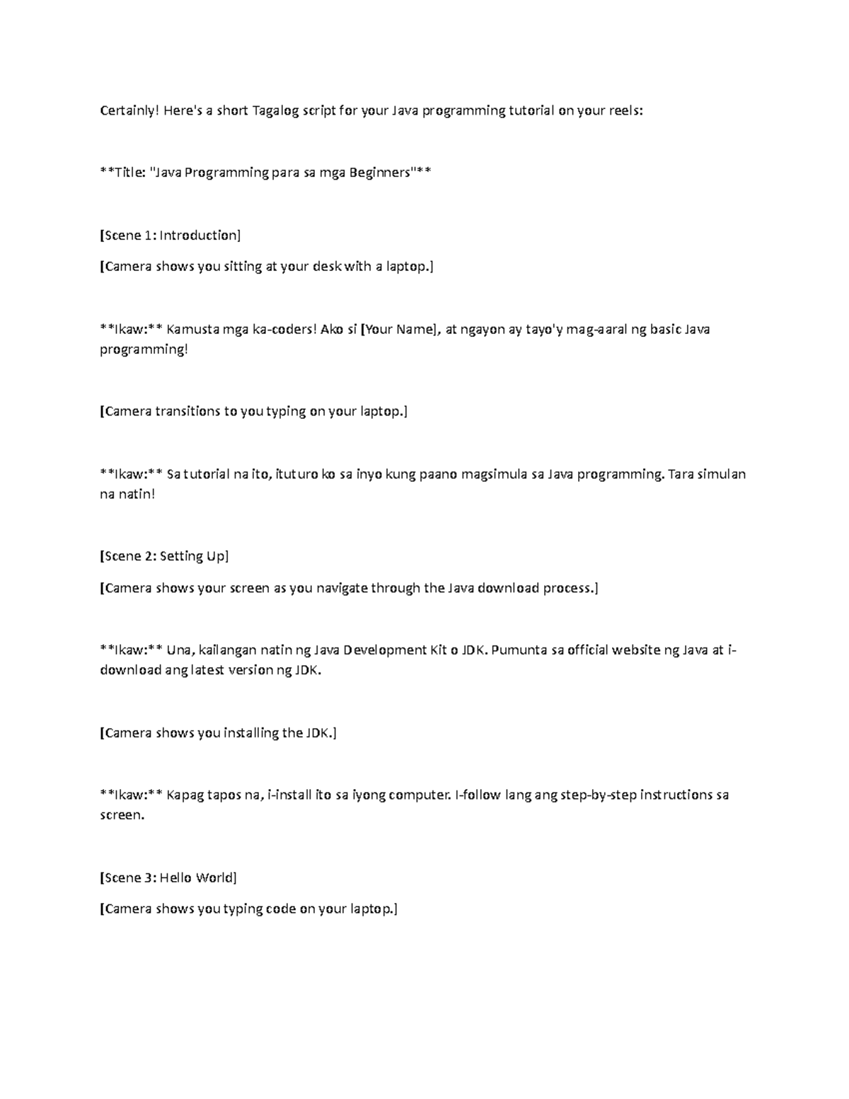 Java programming script tutorial - Certainly! Here's a short Tagalog ...