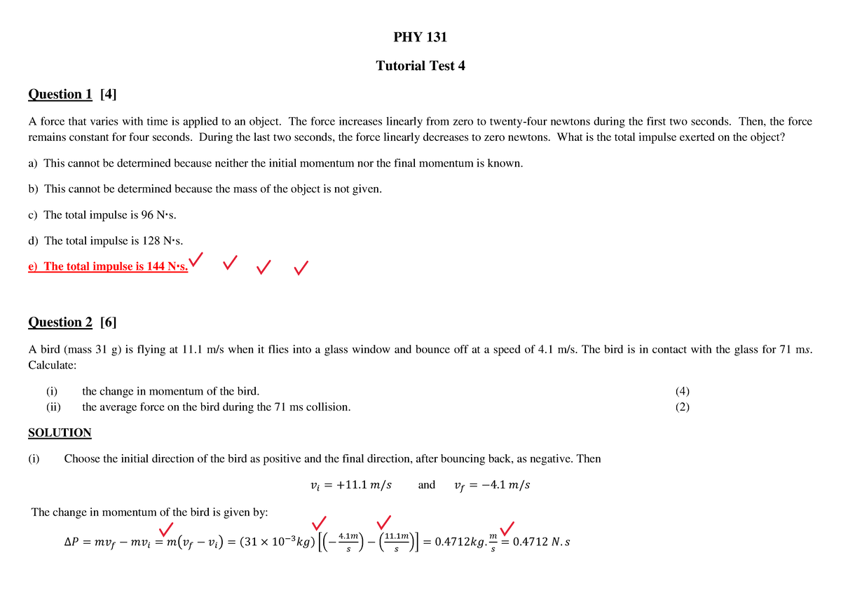 Tutorial Exercises - PHY 131 - UP - Studocu