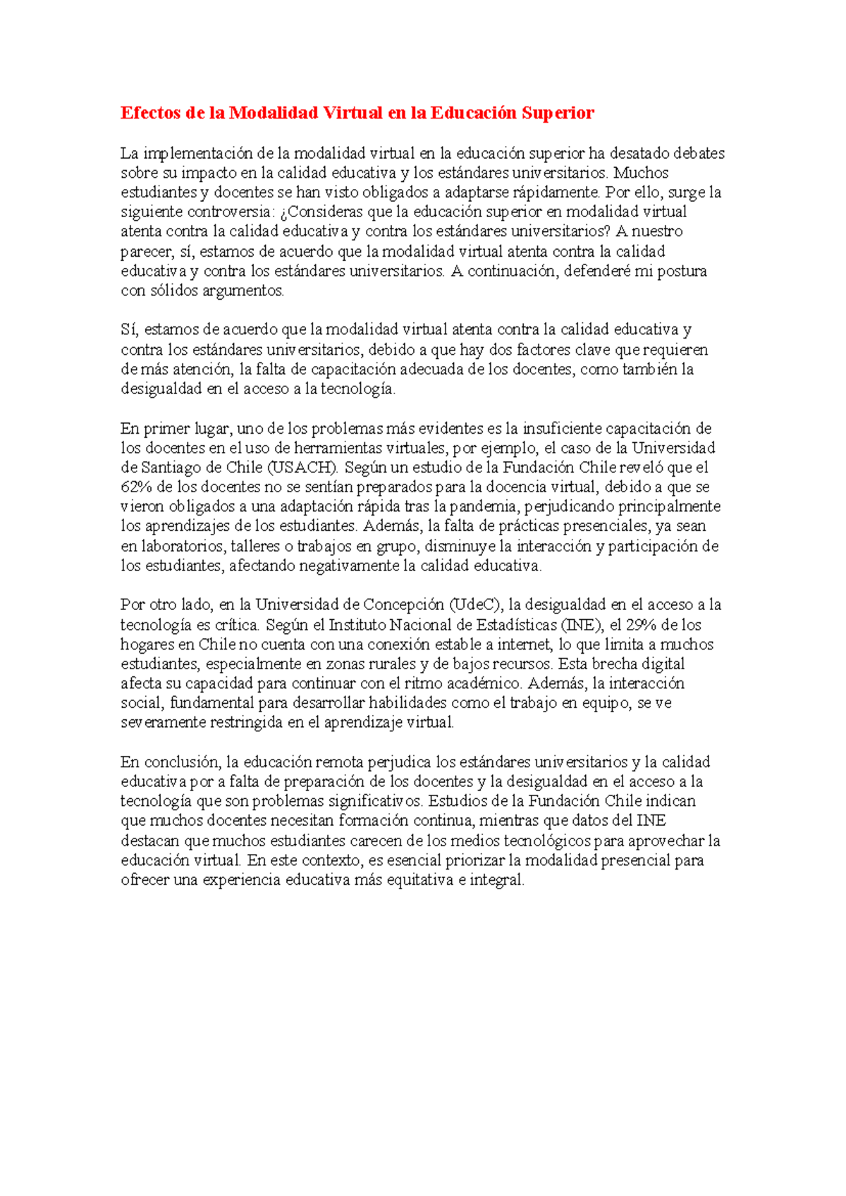 Efectos de la Modalidad Virtual en la Educación Superior - Efectos de ...