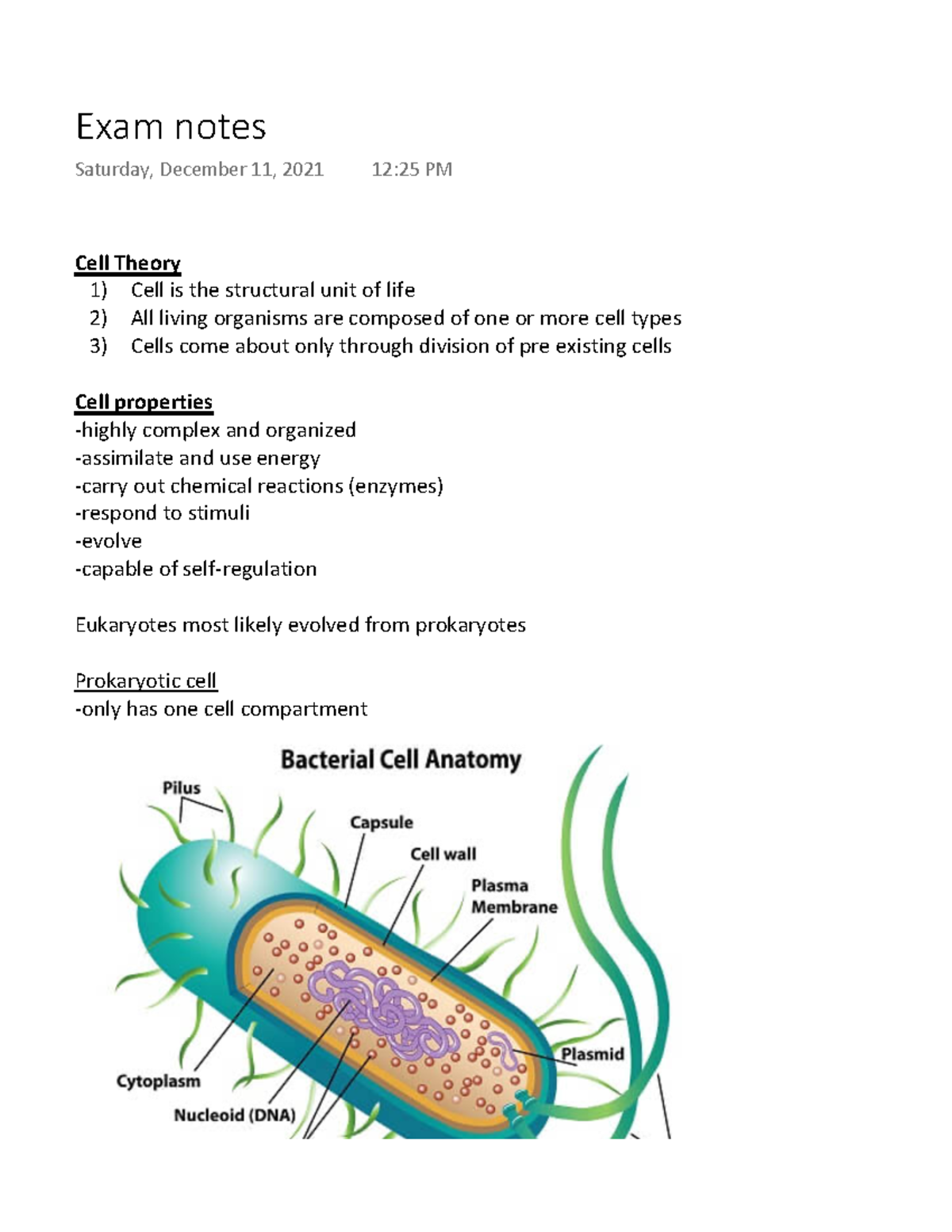 Exam Notes Bio 1090 For Exam At The End Of The School Year - Cell ...