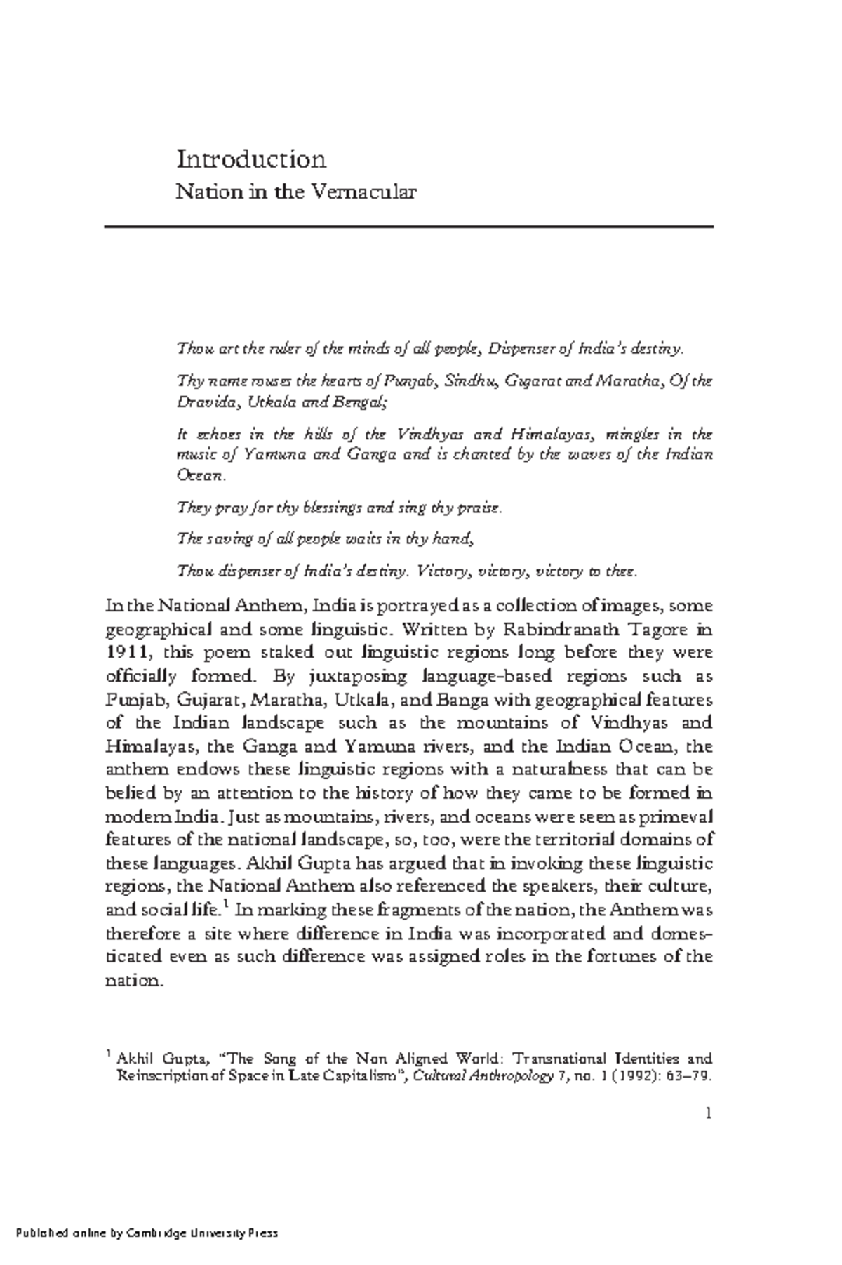 History of vernaculars Introduction Nation in the Vernacular Thou art