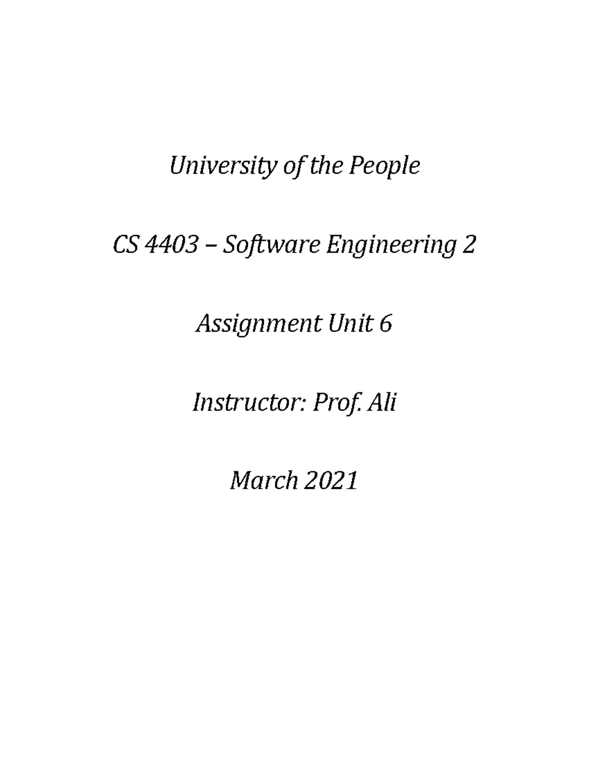 CS 4403 Unit 6 WA Software Engineering 2 Course Assignments 