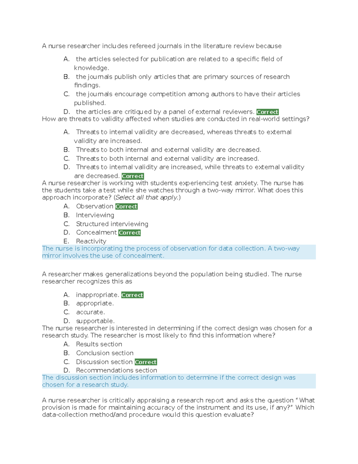 Clinical Inquiry Final exam evolve - A nurse researcher includes ...