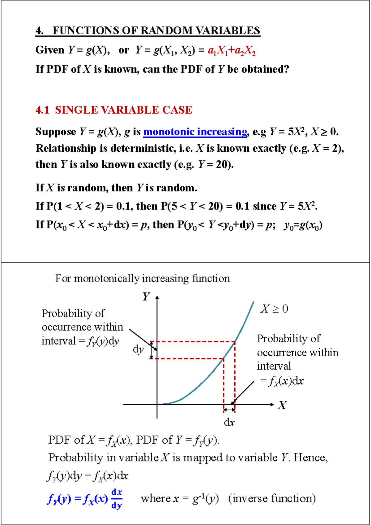 7. Functions of random variables - FUNCTIONS OF RANDOM VARIABLES Given ...