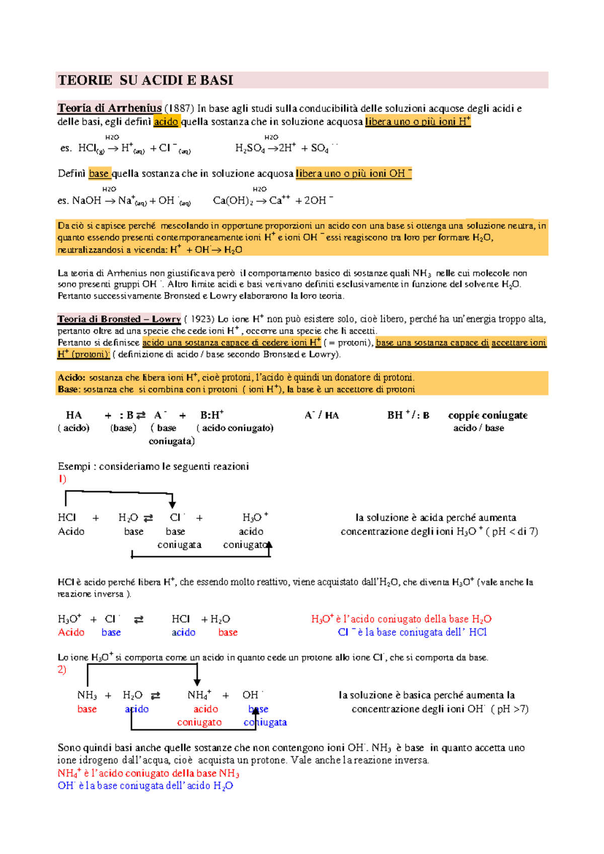Teoria acidi basi dissociazione costanti- p H- quesiti - TEORIE SU ...