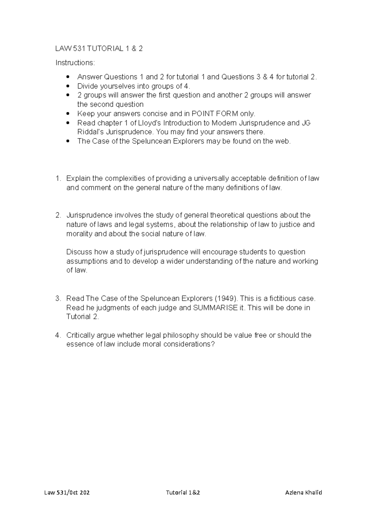 LAW 531 Tutorial 1 - tuto - LAW 531 TUTORIAL 1 & 2 Instructions: Answer ...