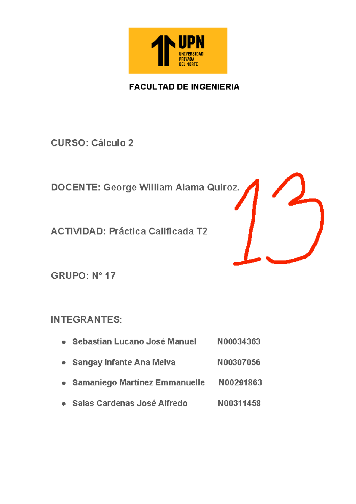 T2 Cálculo 2+Jose+Alfredo+Salas - FACULTAD DE INGENIERIA CURSO: Cálculo ...