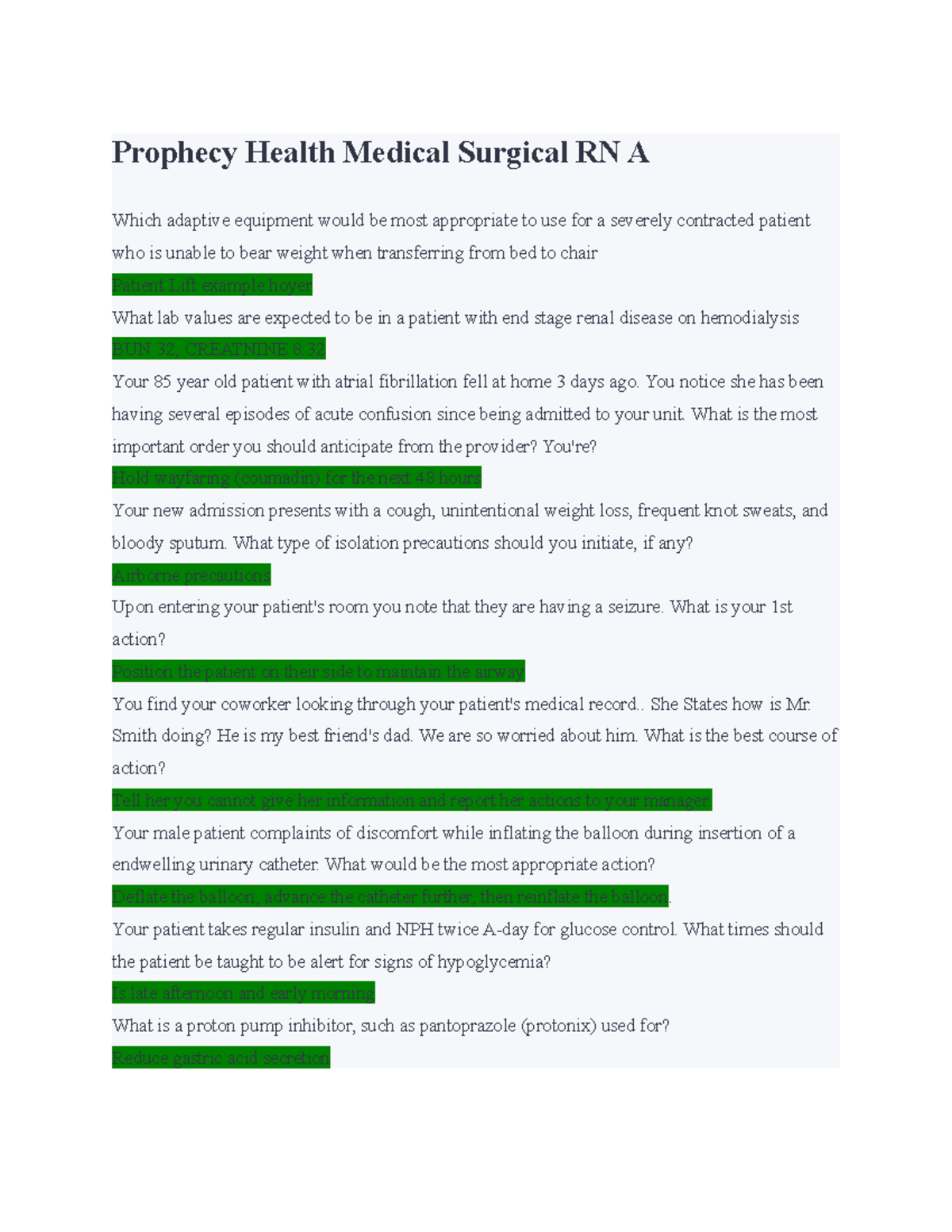 Prophecy Health Medical Surgical RN A - Your 85 year old patient with  atrial fibrillation fell at - Studocu