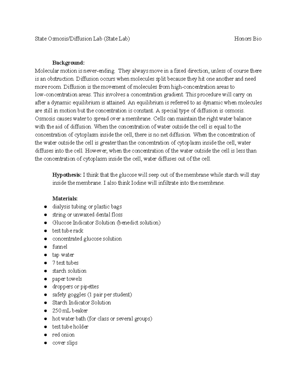 State Osmosis Diffusion Lab write up State Osmosis/Diffusion Lab