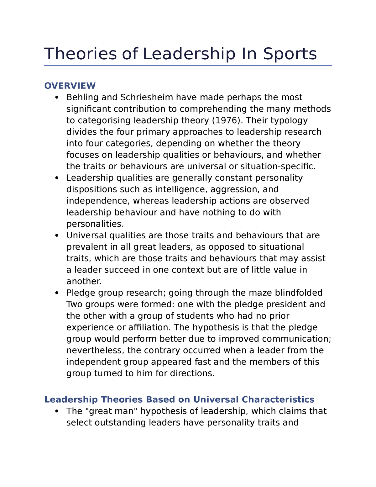 leadership in sports essay