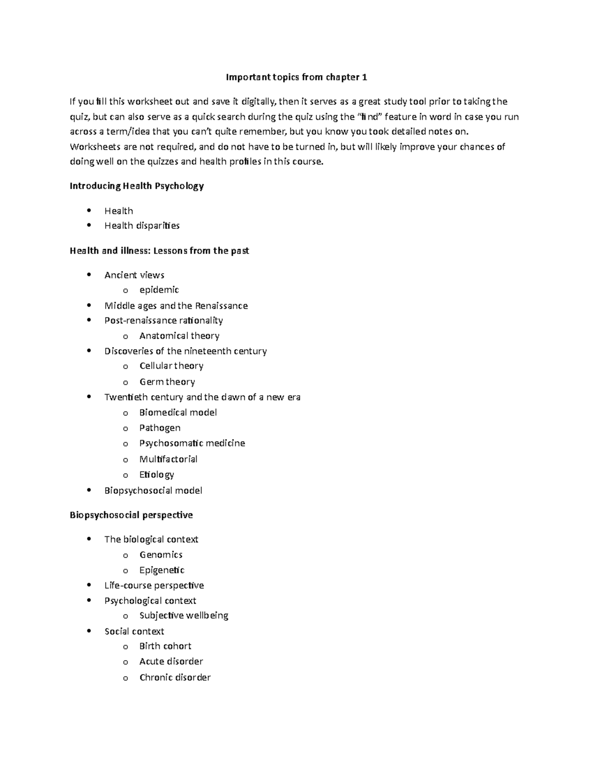 Important topics from chapter 1-1 - Worksheets are not required, and do ...