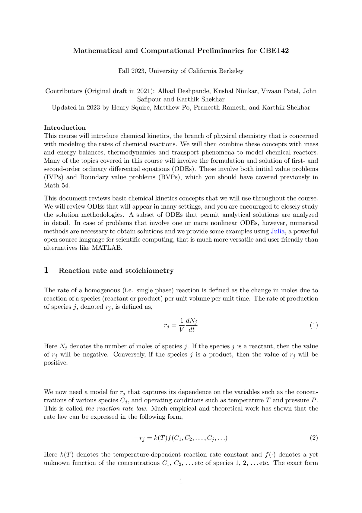 Mathematical Preliminaries CBE142 Fall 2023 - Mathematical And ...