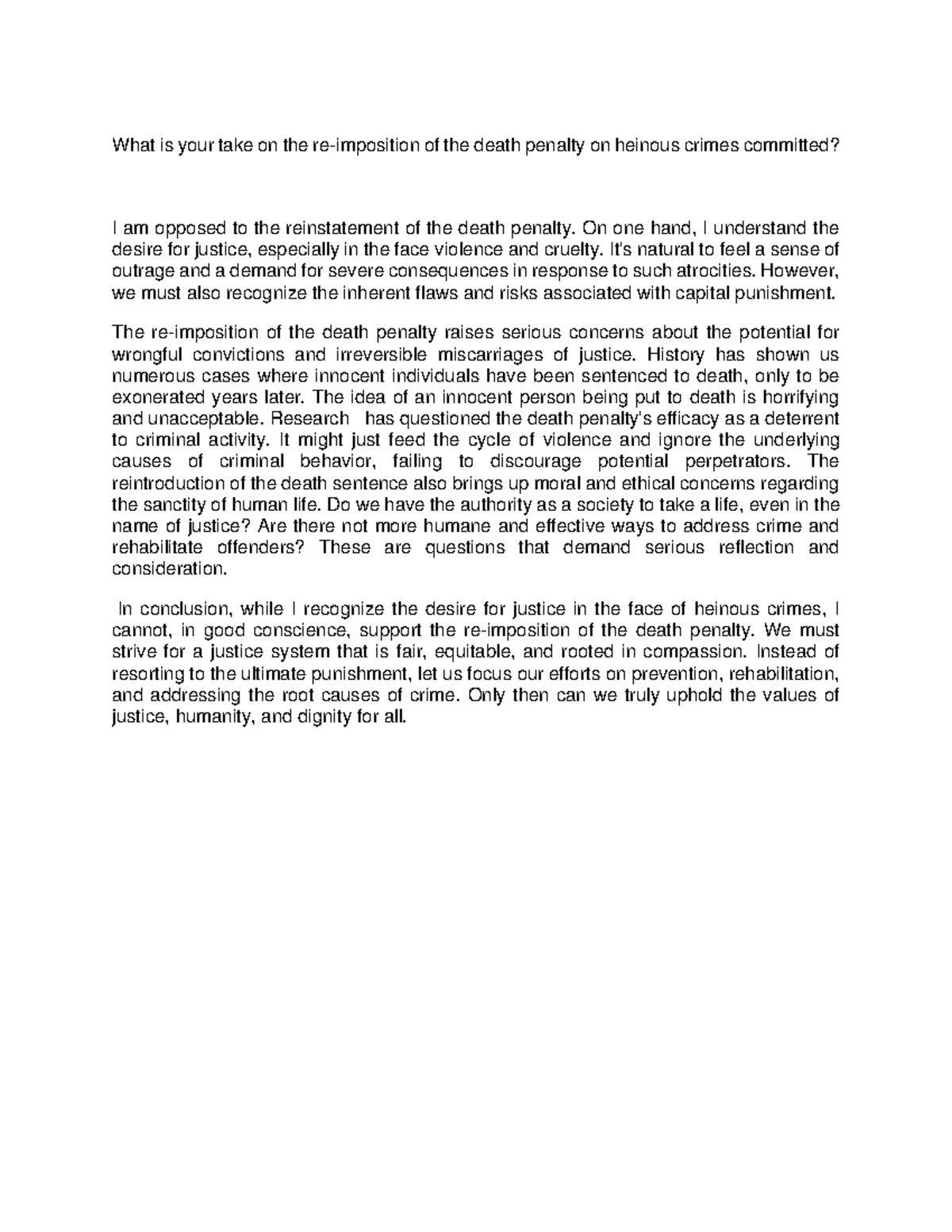 Extemporaneous Speech Script - What is your take on the re-imposition ...