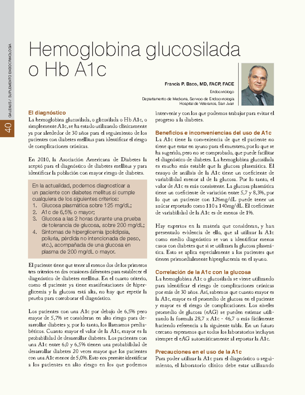 Hemoglobina Hematología Hemoglobina Glucosilada O Hb A1c Francis P Baco Md Facp Face 0292