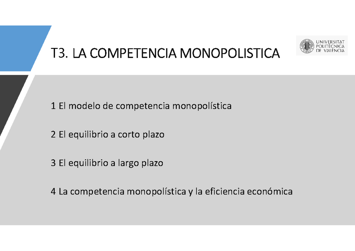 TEMA 3 LA Competencia Monopolistica - T3. LA COMPETENCIA MONOPOLISTICA 1 El  modelo de competencia - Studocu