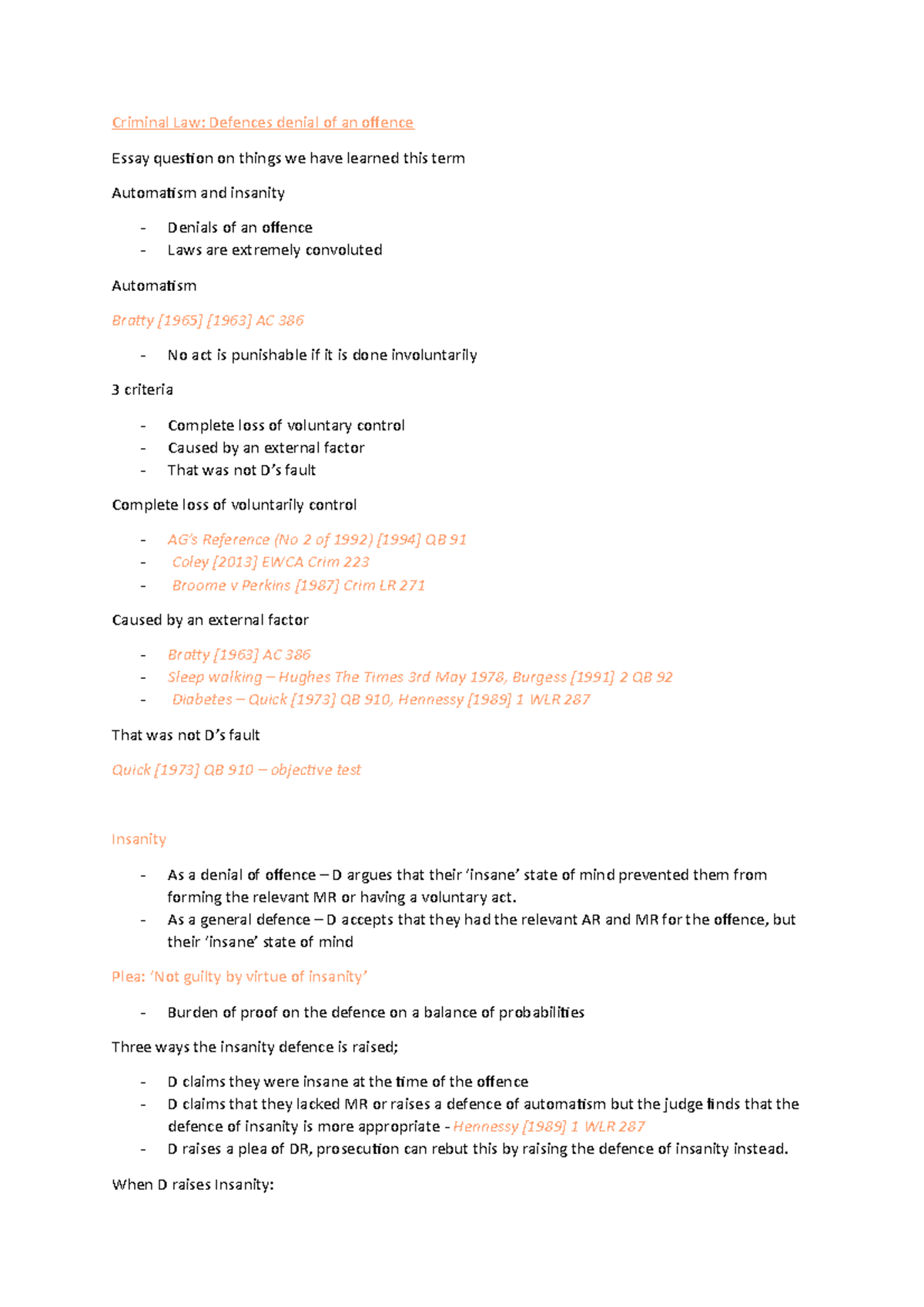Criminal Law Defence Of Insanity Criminal Law Defences Denial Of An
