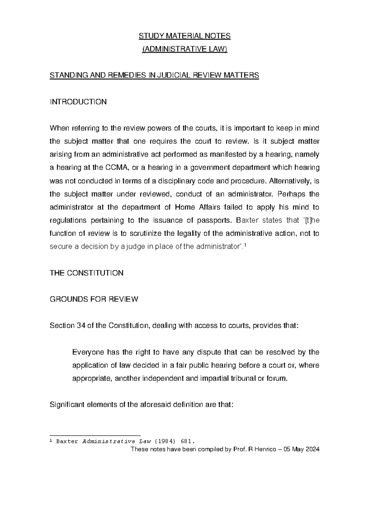 Study+ Notes+ Standing+ + Remedies+IN+ Judicial+ Reviews +05+May+2024 ...