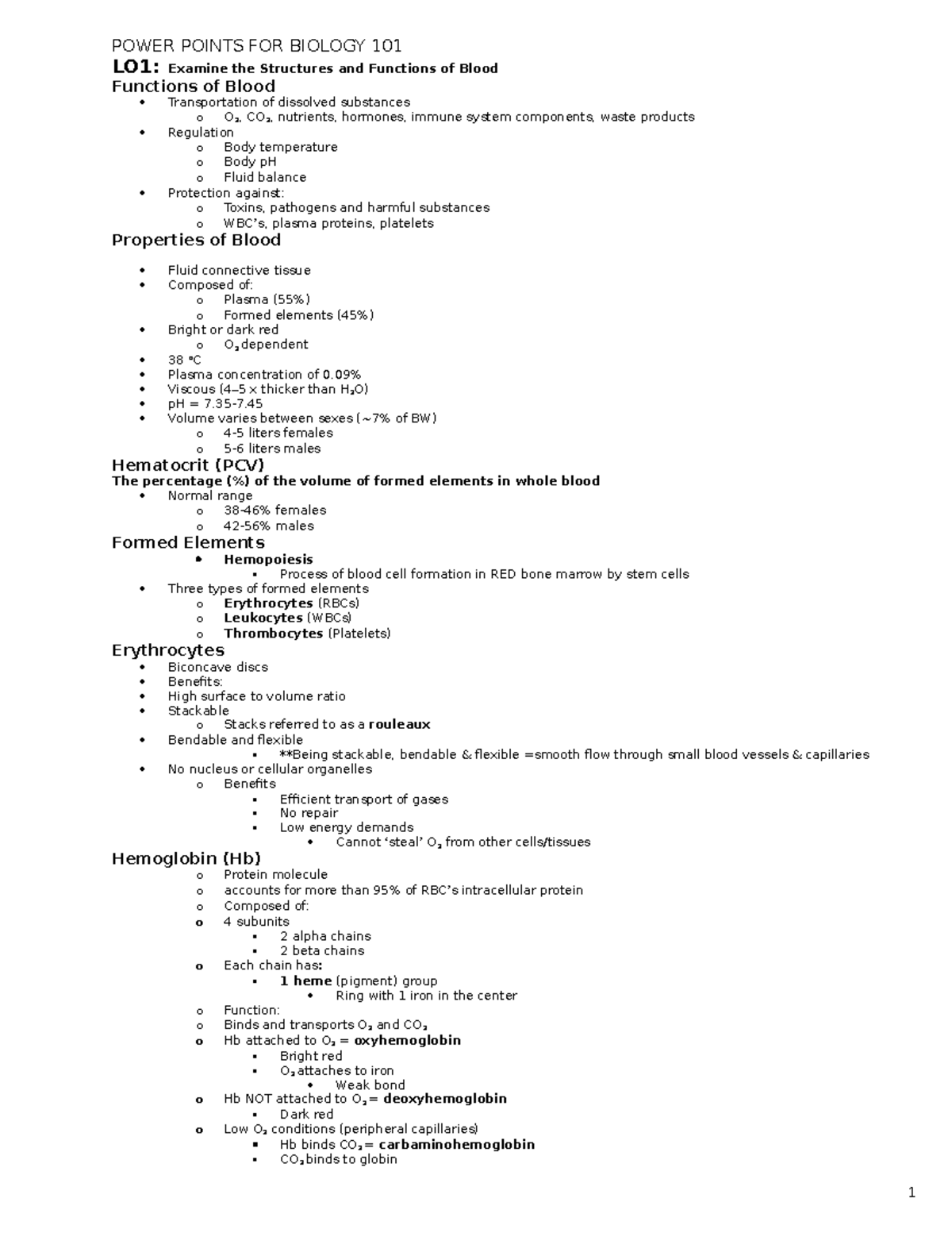 Biology 101 Power Points POWER POINTS FOR BIOLOGY 101 LO1 Examine
